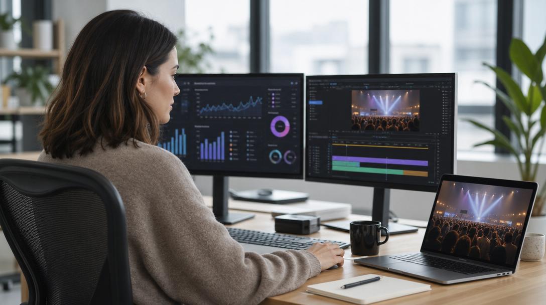 Marketing professional reviewing event analytics
